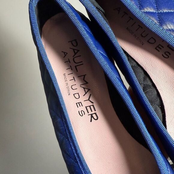 Paul Mayer COZY cap toe QUILTED LEATHER BALLET FLAT IN cobalt blue blue sole - Picture 5 of 10